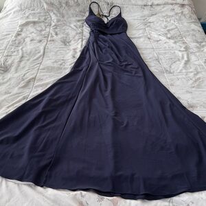 NWT Aspeed Design Navy blue backless beaded front slit maxi dress, size XS party